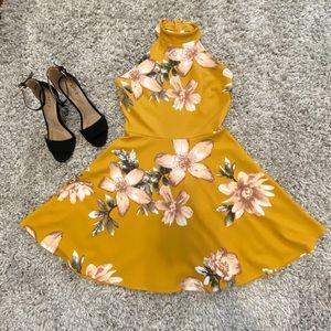 Yellow flower halter dress